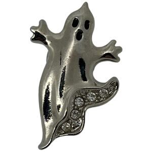 Silver Ghost Halloween Pin Brooch with Rhinestones Spooky